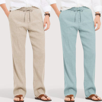 Combo of 2 Linen Loose Fit Men Pant Light Beige and Cyan-49608