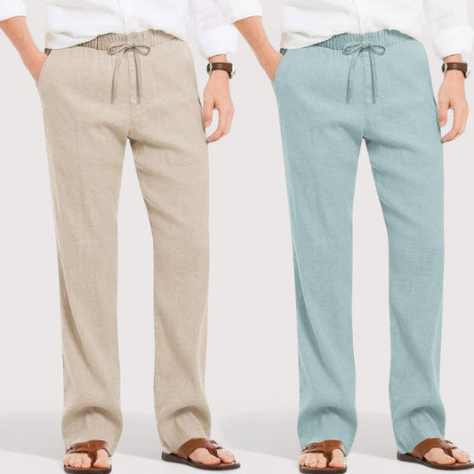 Combo of 2 Linen Loose Fit Men Pant Light Beige and Cyan-49608