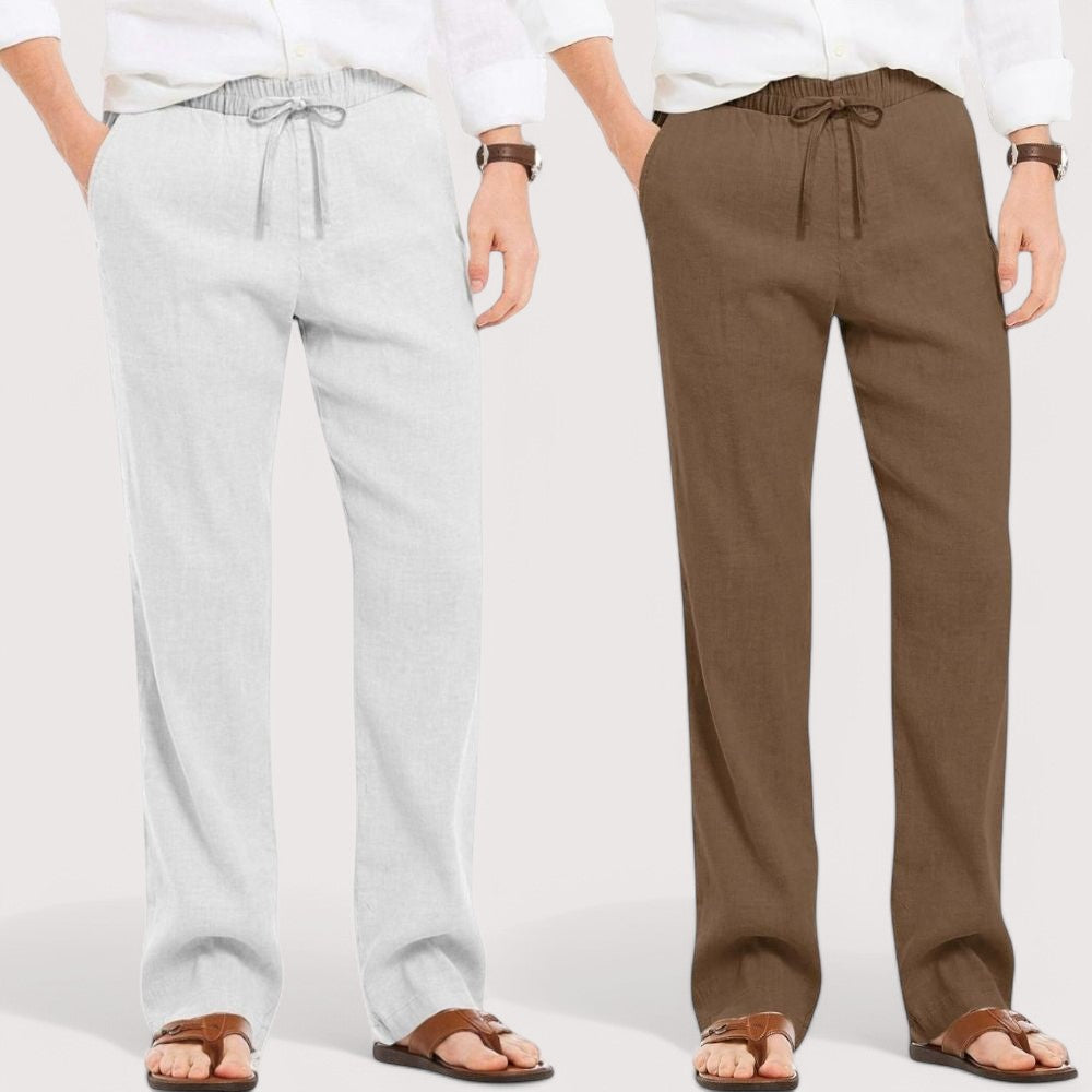 Combo of 2 Linen Loose Fit Men Pant Light Gray and Brown-49601