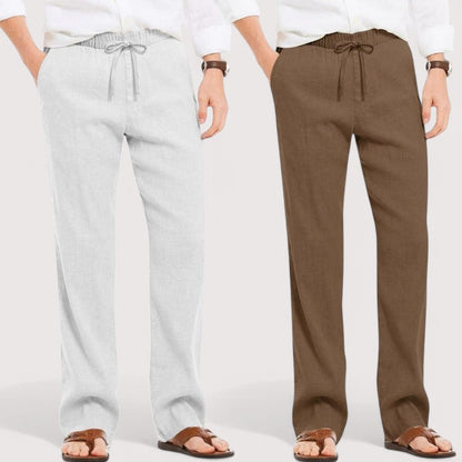Combo of 2 Linen Loose Fit Men Pant Light Gray and Brown-49601