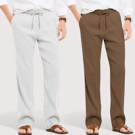 Combo of 2 Linen Loose Fit Men Pant Light Gray and Brown-49601