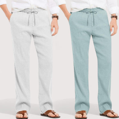 Combo of 2 Linen Loose Fit Men Pant Light Gray and Cyan-49599