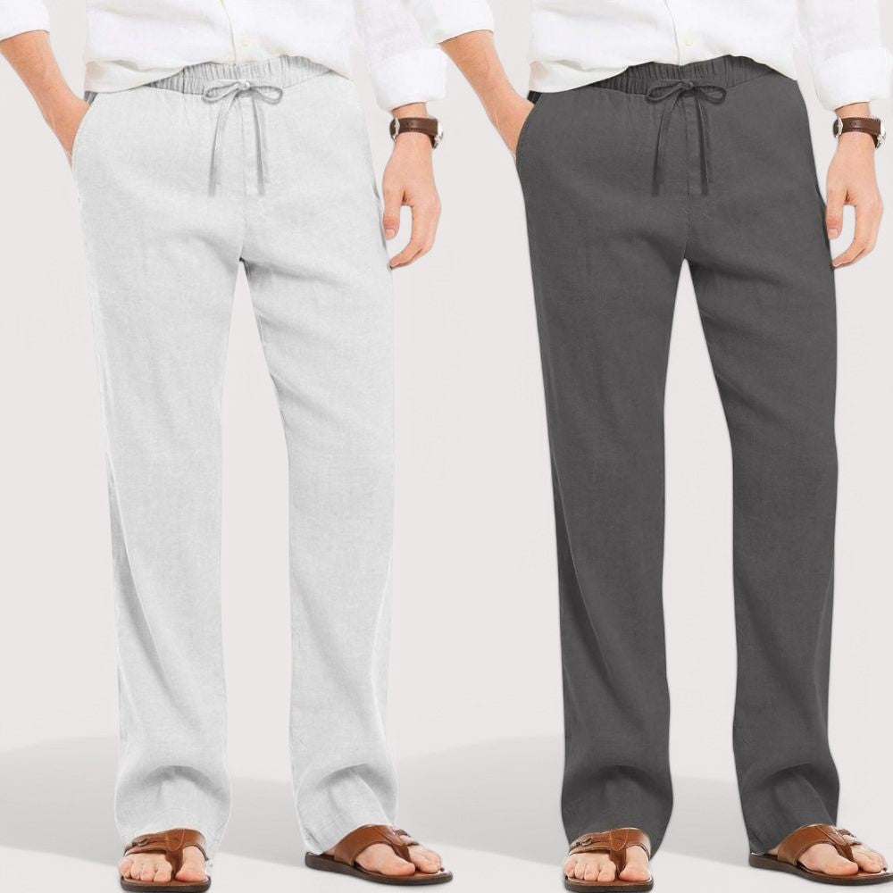 Combo of 2 Linen Loose Fit Men Pant Light Gray and Dark Gray-49598