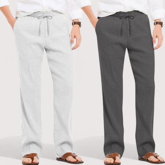 Combo of 2 Linen Loose Fit Men Pant Light Gray and Dark Gray-49598