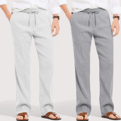 Combo of 2 Linen Loose Fit Men Pant Light Gray and Gray-49597