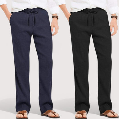 Combo of 2 Linen Loose Fit Men Pant Navy Blue and Black-49593