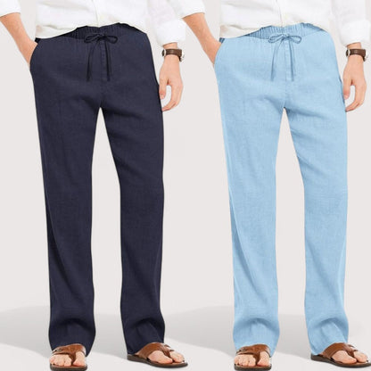 Combo of 2 Linen Loose Fit Men Pant Navy Blue and Blue-49590
