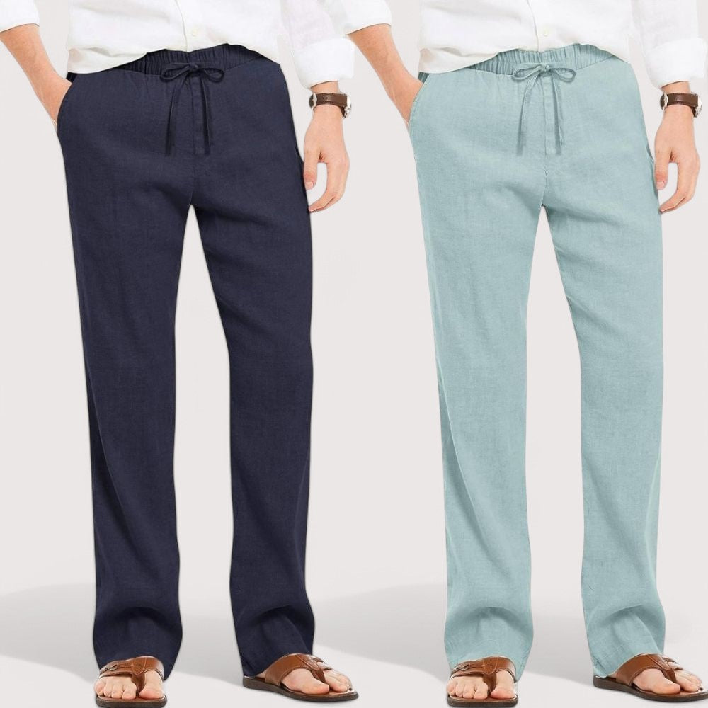 Combo of 2 Linen Loose Fit Men Pant Navy Blue and Cyan-49589