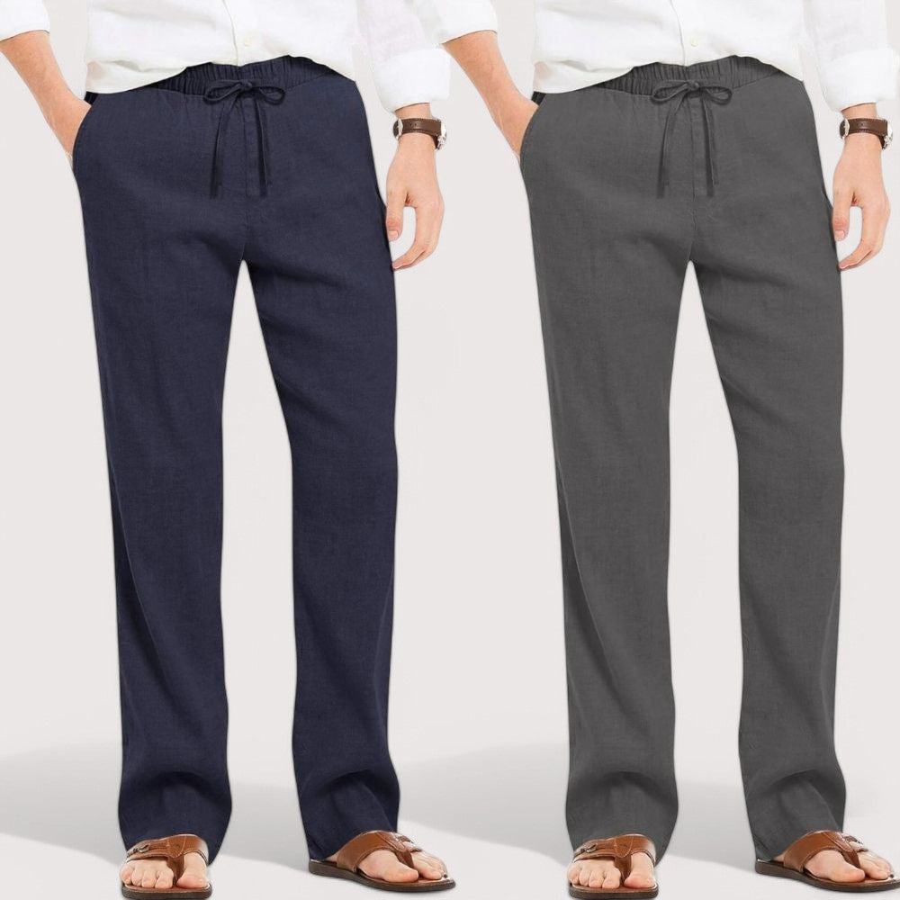 Combo of 2 Linen Loose Fit Men Pant Navy Blue and Dark Gray-49588
