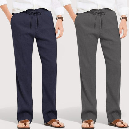 Combo of 2 Linen Loose Fit Men Pant Navy Blue and Dark Gray-49588