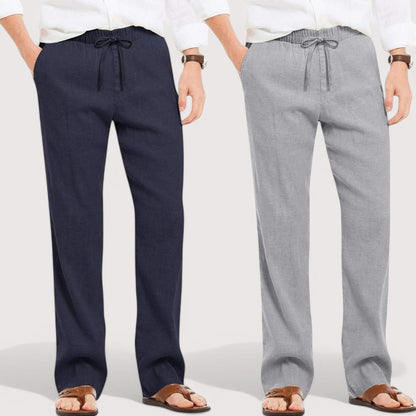 Combo of 2 Linen Loose Fit Men Pant Navy Blue and Gray-49587