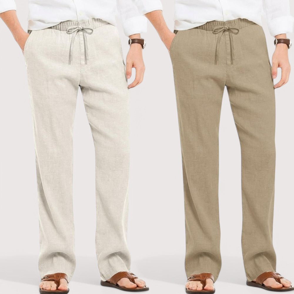 Combo of 2 Linen Loose Fit Men Pant Off White and Beige-49569