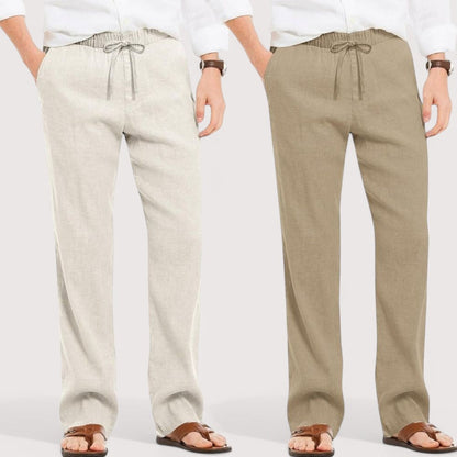 Combo of 2 Linen Loose Fit Men Pant Off White and Beige-49569