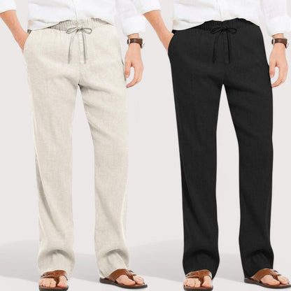 Combo of 2 Linen Loose Fit Men Pant Off White and Black-49570