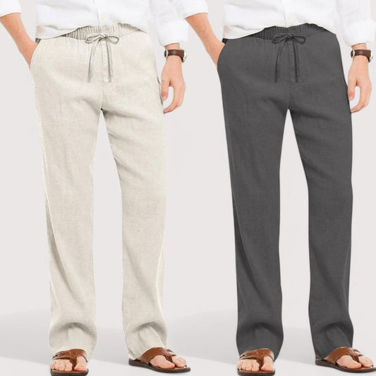 Combo of 2 Linen Loose Fit Men Pant Off White and Dark Gray-49565