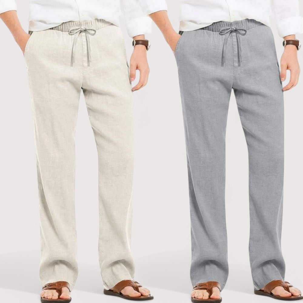 Combo of 2 Linen Loose Fit Men Pant Off White and Gray-49564