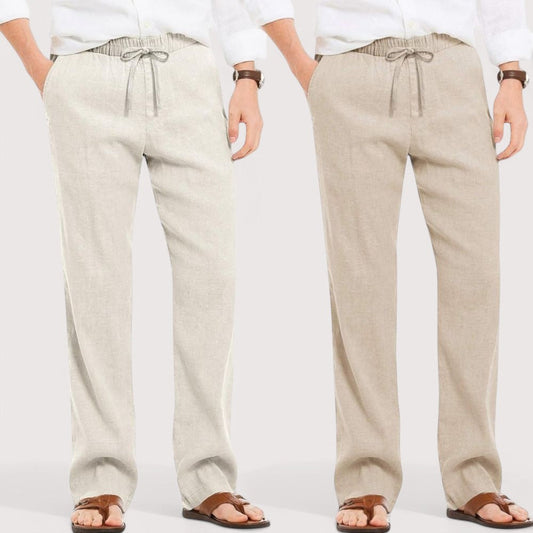 Combo of 2 Linen Loose Fit Men Pant Off White and Light Beige-49561