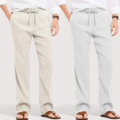 Combo of 2 Linen Loose Fit Men Pant Off White and Light Gray-49560