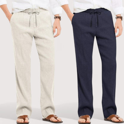 Combo of 2 Linen Loose Fit Men Pant Off White and Navy Blue-49559