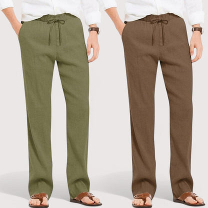 Combo of 2 Linen Loose Fit Men Pant Olive Green and Brown-49580