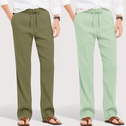 Combo of 2 Linen Loose Fit Men Pant Olive Green and Green-49575
