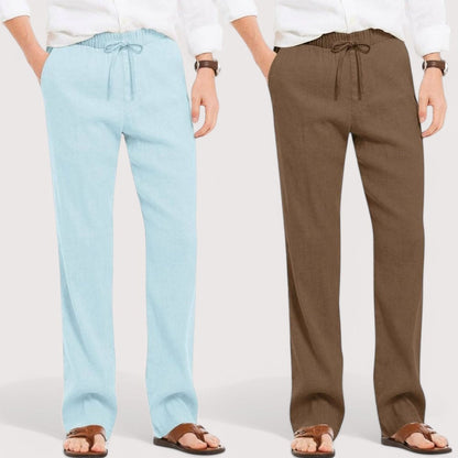 Combo of 2 Linen Loose Fit Men Pant Sky Blue and Brown-49555