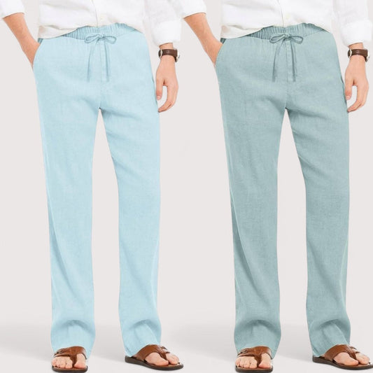 Combo of 2 Linen Loose Fit Men Pant Sky Blue and Cyan-49553