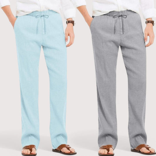 Combo of 2 Linen Loose Fit Men Pant Sky Blue and Gray-49551