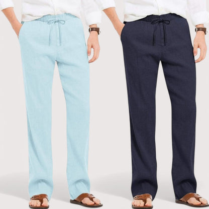 Combo of 2 Linen Loose Fit Men Pant Sky Blue and Navy Blue-49546