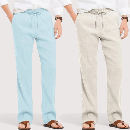 Combo of 2 Linen Loose Fit Men Pant Sky Blue and Off White-49544