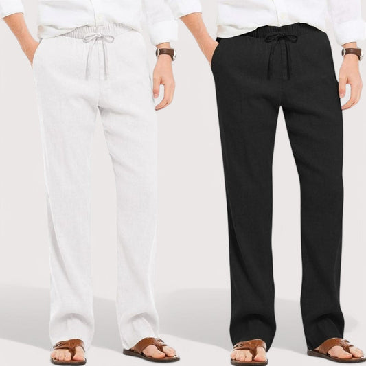 Combo of 2 Linen Loose Fit Men Pant Sky Blue and Black-49557