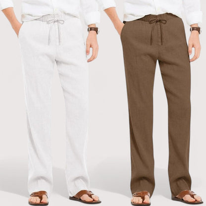 Combo of 2 Linen Loose Fit Men Pant White and Brown-49541