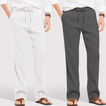 Combo of 2 Linen Loose Fit Men Pant White and Dark Gray-49538