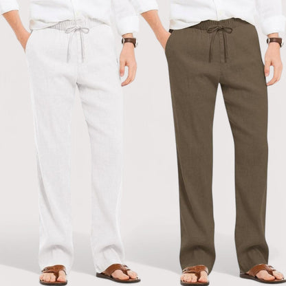 Combo of 2 Linen Loose Fit Men Pant White and Khaki-49535