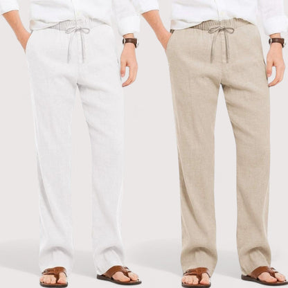 Combo of 2 Linen Loose Fit Men Pant White and Light Beige-49534
