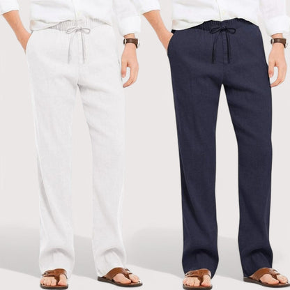 Combo of 2 Linen Loose Fit Men Pant White and Navy Blue-49532