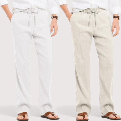 Combo of 2 Linen Loose Fit Men Pant White and Off White-49530