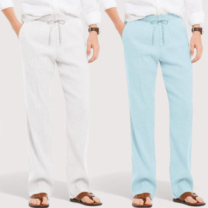 Combo of 2 Linen Loose Fit Men Pant White and Sky Blue-49529
