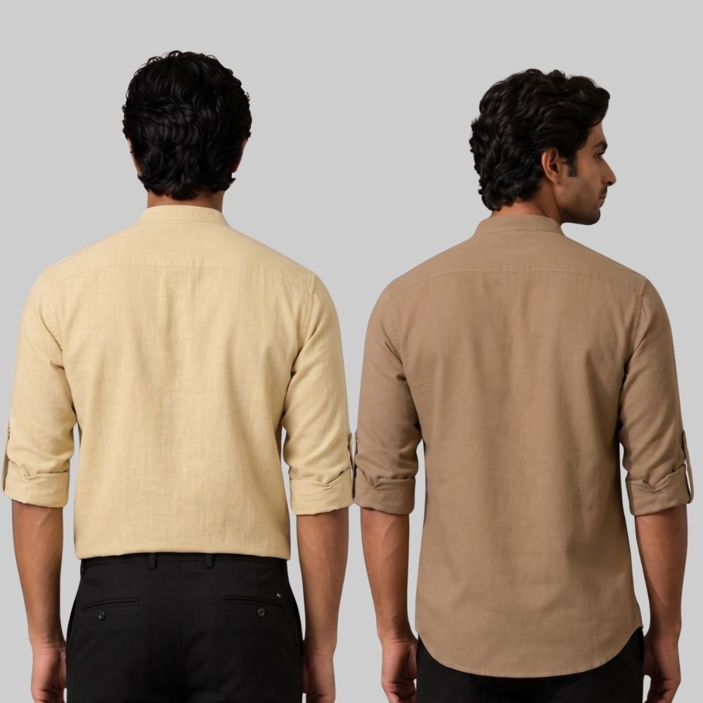 Combo of 2 Linen Solid Short Kurta Beige and Brown-51090