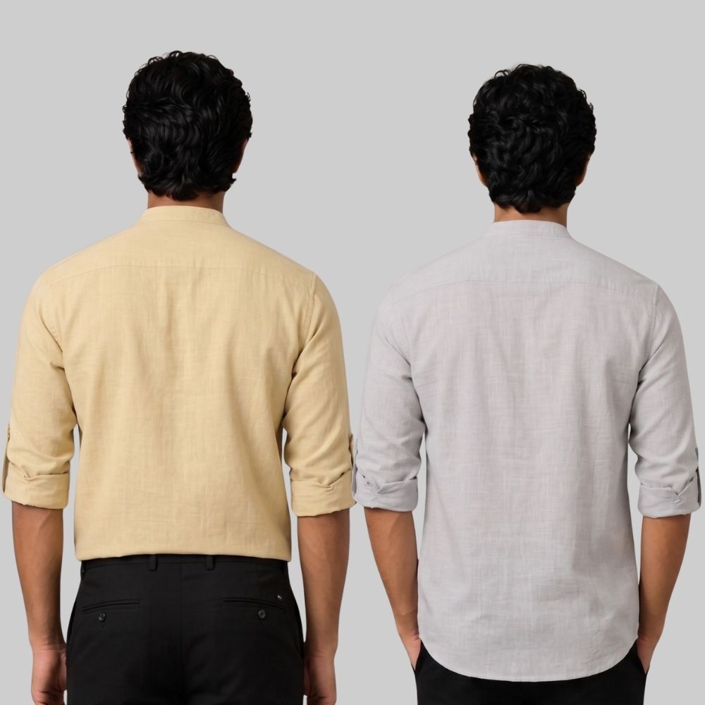 Combo of 2 Linen Solid Short Kurta Beige and Light Gray-51089