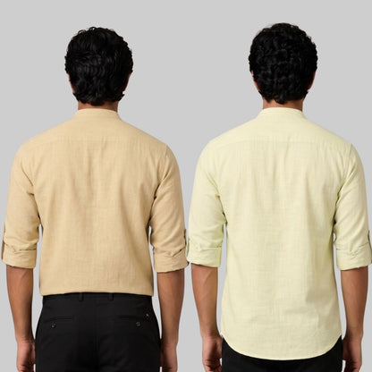 Combo of 2 Linen Solid Short Kurta Beige and Light Yellow-51087