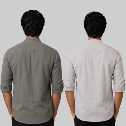 Combo of 2 Linen Solid Short Kurta Gray and Light Gray-51068
