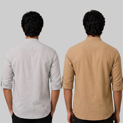 Combo of 2 Linen Solid Short Kurta Light Gray and Dark Beige-51103