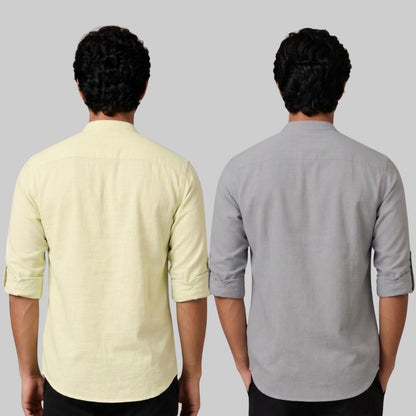 Combo of 2 Linen Solid Short Kurta Light Yellow and Off White-51097