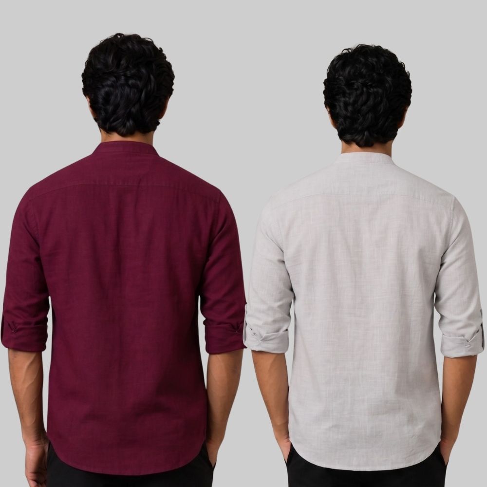 Combo of 2 Linen Solid Short Kurta Maroon and Light Gray-51059