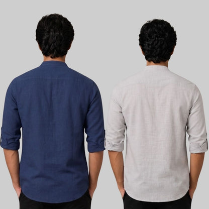 Combo of 2 Linen Solid Short Kurta Navy Blue and Light Gray-51083