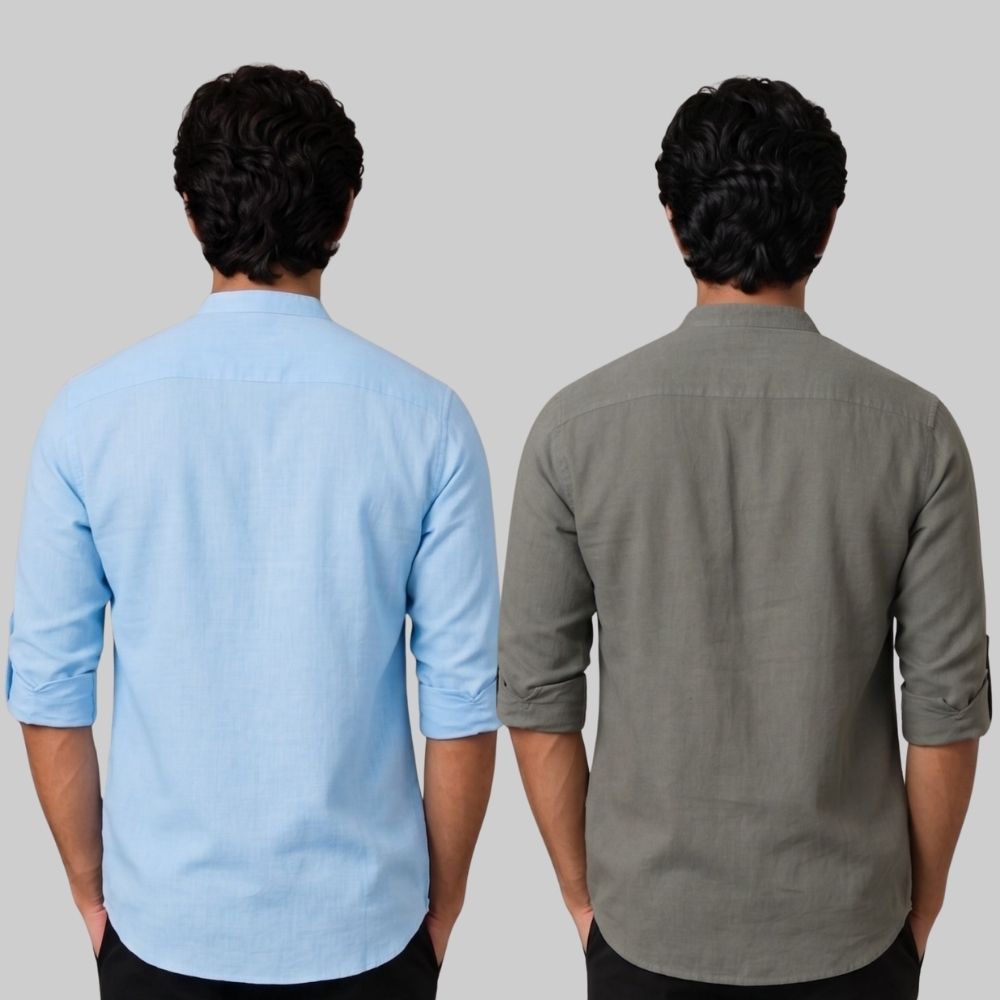 Combo of 2 Linen Solid Short Kurta Sky Blue and Gray-51043