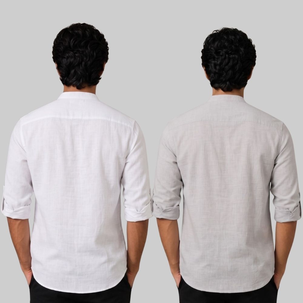 Combo of 2 Linen Solid Short Kurta White and Light Gray-51038