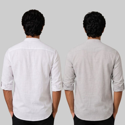 Combo of 2 Linen Solid Short Kurta White and Light Gray-51038