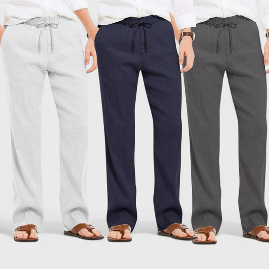 Combo of 3 Linen Loose Fit Men Pant Dark Gray-Navy Blue and Light Gray-50373